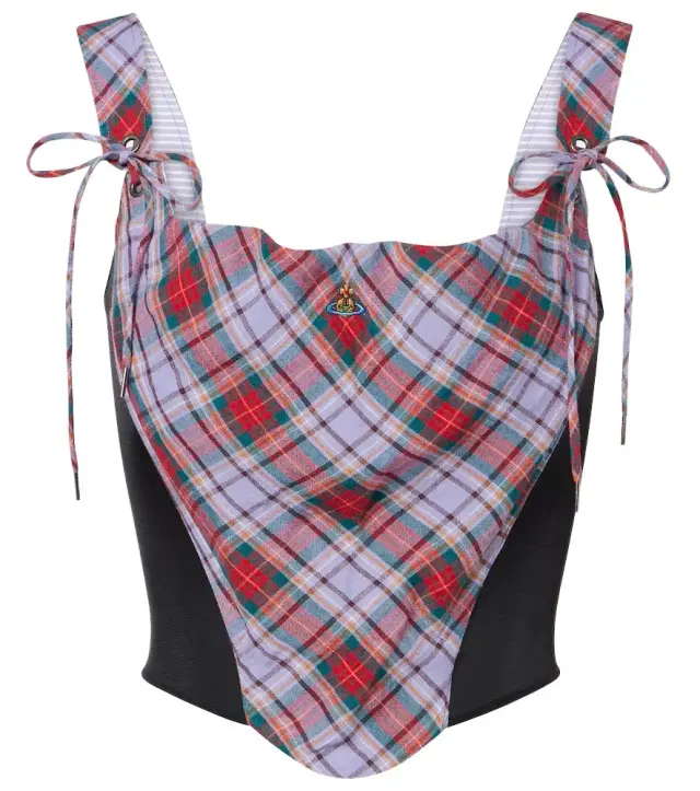 Vivienne Westwood Puppy tartan linen and mesh bustier top