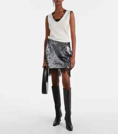 Jacques Wei Lace-trimmed sequined miniskirt | Thumbnail 4 Jacques Wei Lace-trimmed sequined miniskirt | Thumbnail 4