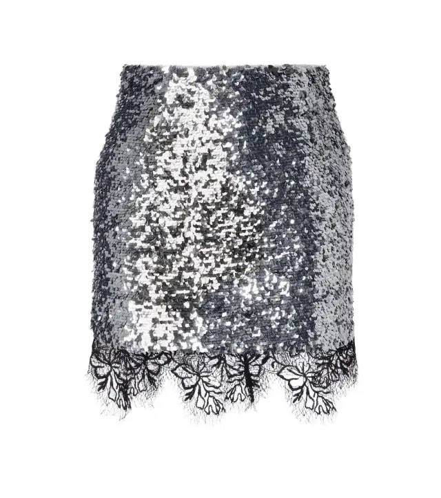 Lace-trimmed sequined miniskirt