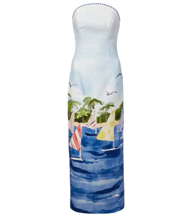 Ava printed linen bustier dress