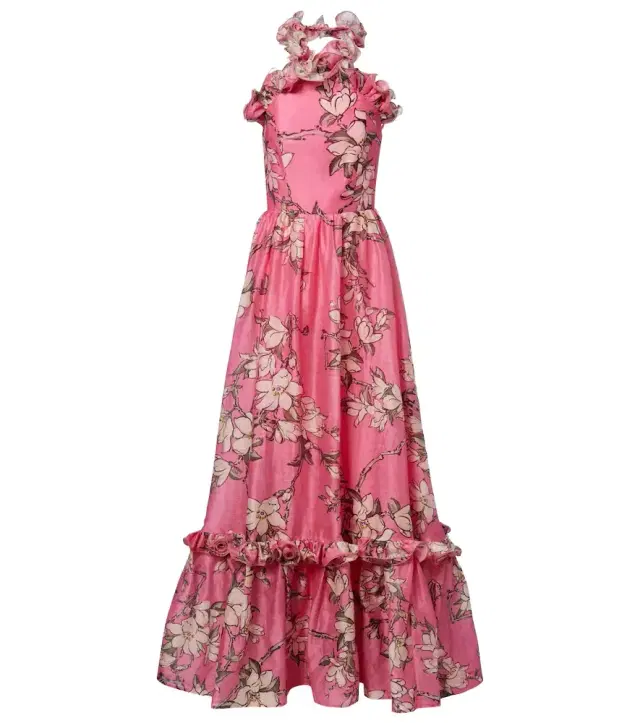 Isabelle floral ruffled linen-blend gown