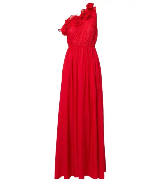 Jenni draped floral-appliqué silk gown