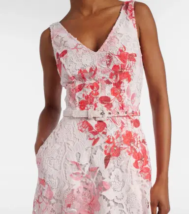 Monique Lhuillier Belted floral midi dress | Thumbnail 3 Monique Lhuillier Belted floral midi dress | Thumbnail 3