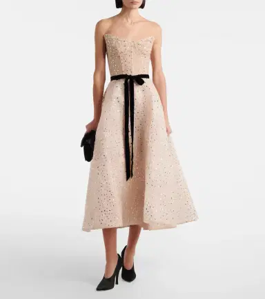 Monique Lhuillier Belted embellished cocktail dress | Thumbnail 4
