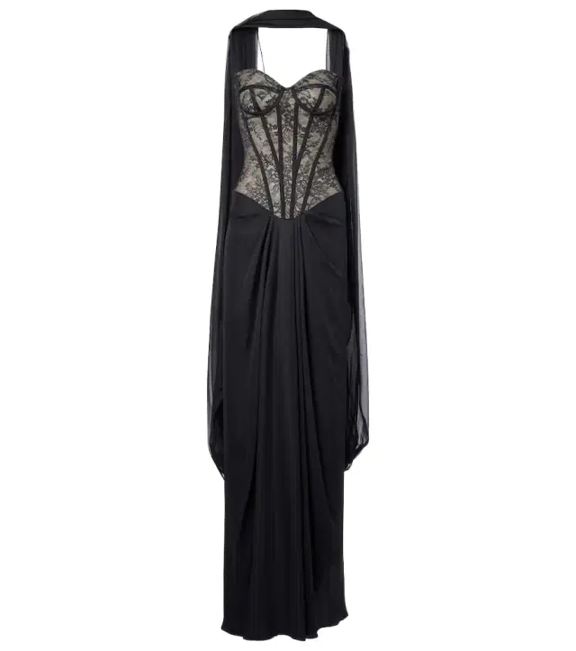 Monique Lhuillier Scarf-detail draped lace gown