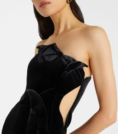 Leo Lin Marilyn cutout floral-appliqué velvet gown | Thumbnail 2
