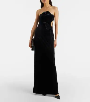 Leo Lin Marilyn cutout floral-appliqué velvet gown | Thumbnail 4