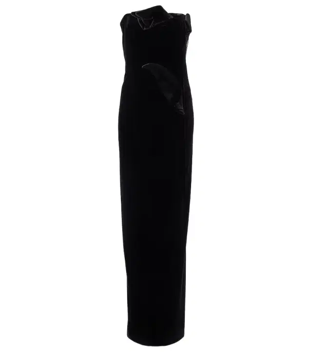 Marilyn cutout floral-appliqué velvet gown