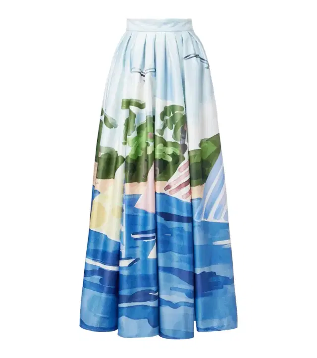Printed pleated maxi skirt