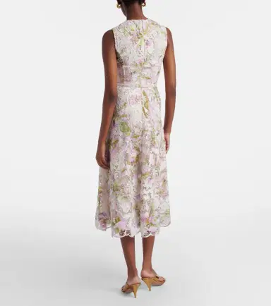 Monique Lhuillier Belted lace midi dress | Thumbnail 2