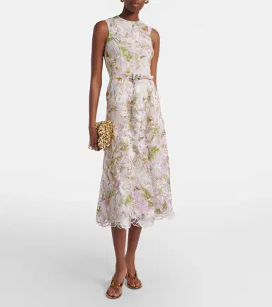 Monique Lhuillier Belted lace midi dress | Thumbnail 3