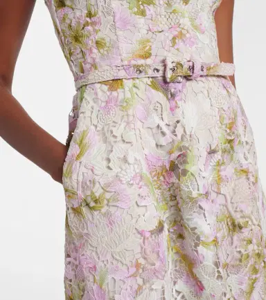 Monique Lhuillier Belted lace midi dress | Thumbnail 4