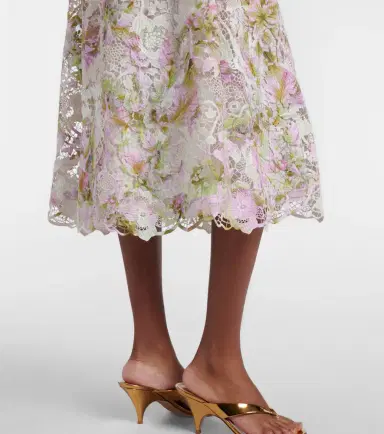 Monique Lhuillier Belted lace midi dress | Thumbnail 6