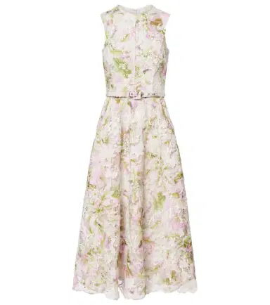 Monique Lhuillier Belted lace midi dress | Thumbnail 1