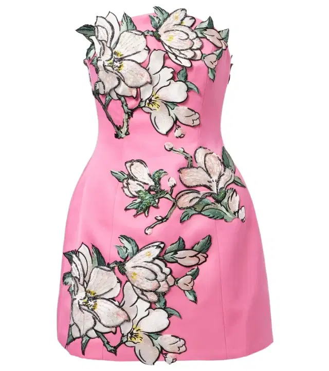Floral-appliqué embroidered minidress