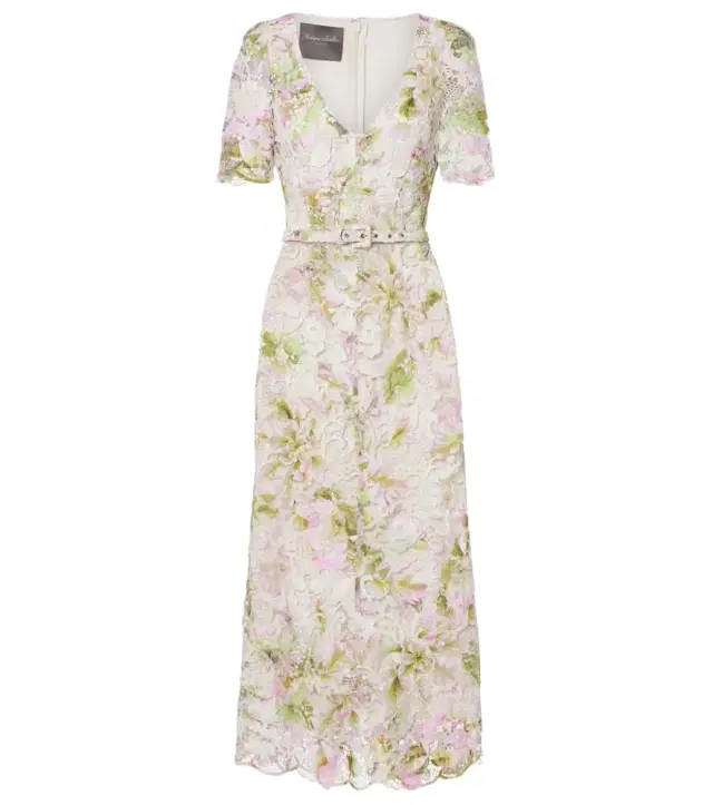 Belted lace midi dress