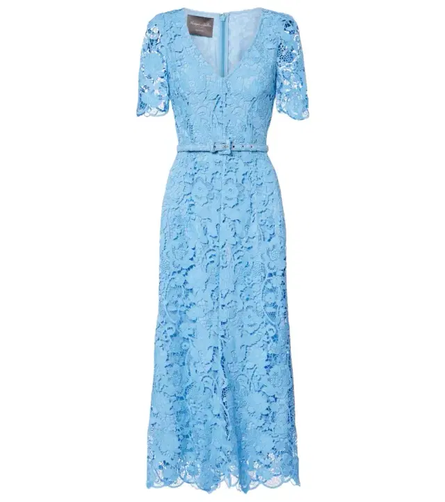 Belted lace midi dress