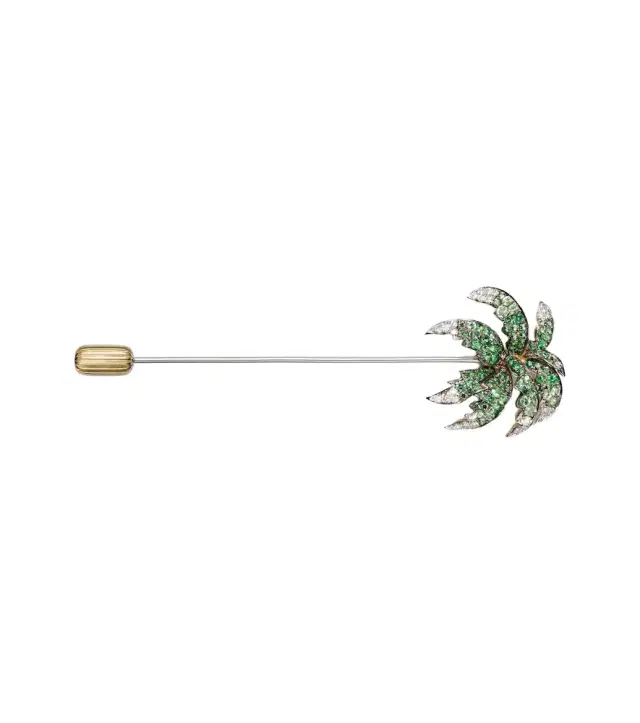 Yvonne Léon Palmier 9kt gold brooch with tsavorites and diamonds