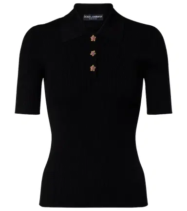 Dolce & Gabbana Embellished ribbed-knit polo shirt | Thumbnail 1 Dolce & Gabbana Embellished ribbed-knit polo shirt | Thumbnail 1