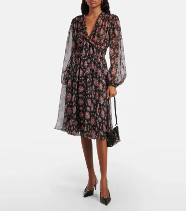 Dolce & Gabbana Floral shirred silk midi dress | Thumbnail 3