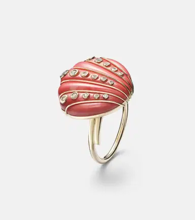 Yvonne Léon Yvonne Léon Coquillage Corail 9kt gold ring with diamonds | Thumbnail 2