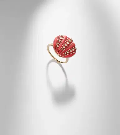 Yvonne Léon Yvonne Léon Coquillage Corail 9kt gold ring with diamonds | Thumbnail 5