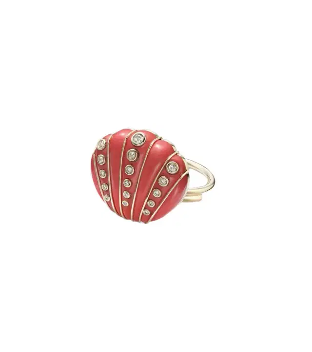 Yvonne Leon Yvonne Léon Coquillage Corail 9kt gold ring with diamonds