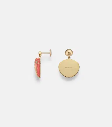 Yvonne Léon Yvonne Léon Coquillage Corail 9kt gold earrings with diamonds and coral | Thumbnail 2