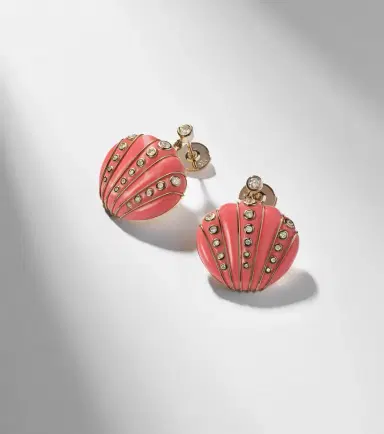 Yvonne Léon Yvonne Léon Coquillage Corail 9kt gold earrings with diamonds and coral | Thumbnail 5