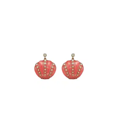 Yvonne Léon Yvonne Léon Coquillage Corail 9kt gold earrings with diamonds and coral | Thumbnail 1