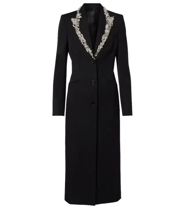 Embellished wool grain de poudre coat