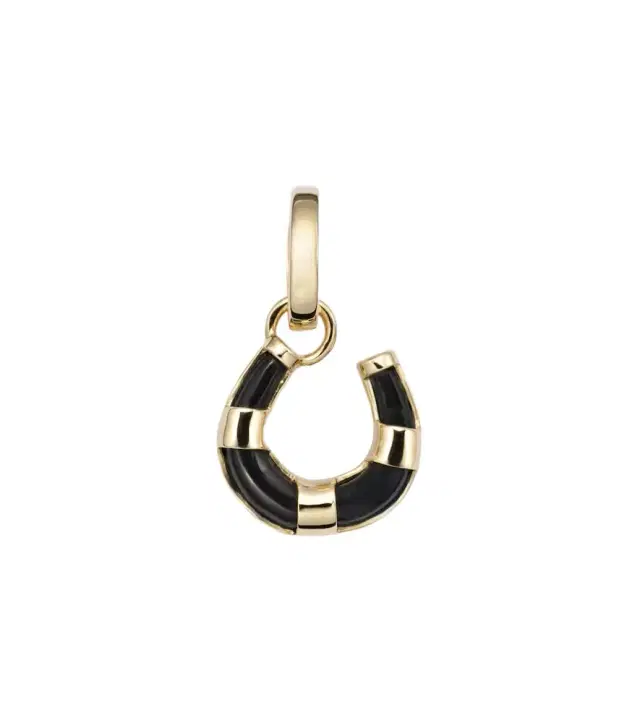 FoundRae Protection Horseshoe Miniature 18kt gold pendant with onyx