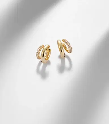 Sydney Evan Tri-Link 14kt gold huggie earrings with diamonds | Thumbnail 5