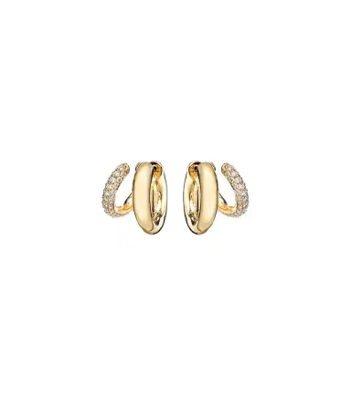 Sydney Evan Tri-Link 14kt gold huggie earrings with diamonds | Thumbnail 1