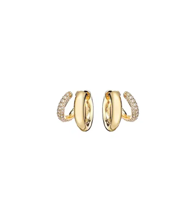 Tri-Link 14kt gold huggie earrings with diamonds