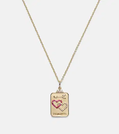 Sydney Evan The Lovers Tarot Card 14kt gold necklace with rubies and diamonds | Thumbnail 3