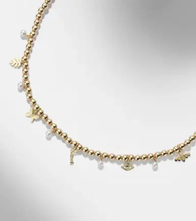 Sydney Evan 14kt gold beaded pendant necklace with pearls | Thumbnail 6