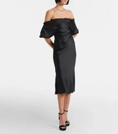 Alexander McQueen Draped off-shoulder satin midi dress | Thumbnail 2