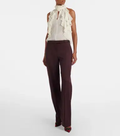 McQueen Ruffled cutout silk georgette top | Thumbnail 3