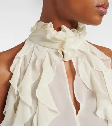 McQueen Ruffled cutout silk georgette top | Thumbnail 5