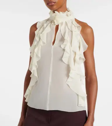 McQueen Ruffled cutout silk georgette top | Thumbnail 6