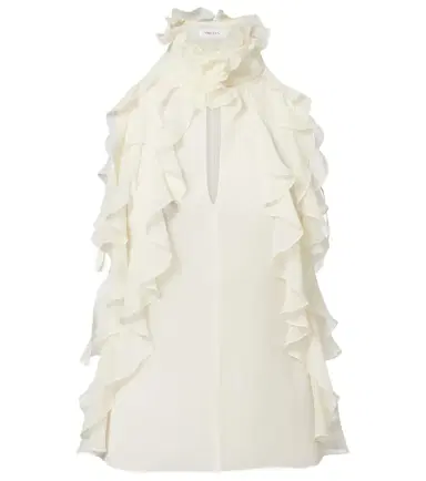 McQueen Ruffled cutout silk georgette top | Thumbnail 1