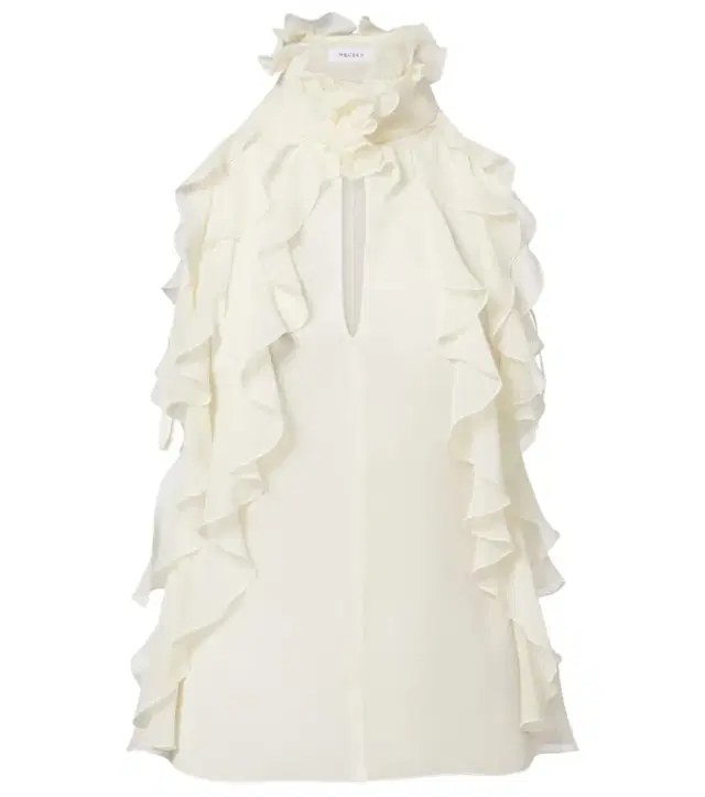 McQueen Ruffled cutout silk georgette top