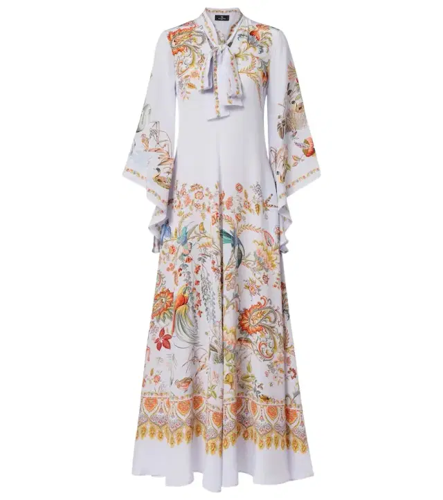 Etro Scarf-detail floral silk maxi dress
