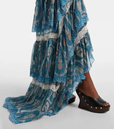 Etro Paisley lace-trimmed ruffled silk maxi dress | Thumbnail 3