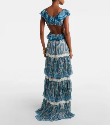 Etro Paisley lace-trimmed ruffled silk maxi dress | Thumbnail 4