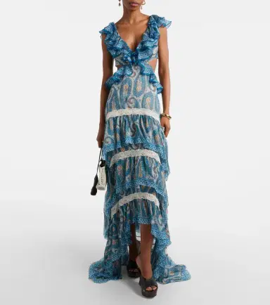 Etro Paisley lace-trimmed ruffled silk maxi dress | Thumbnail 5