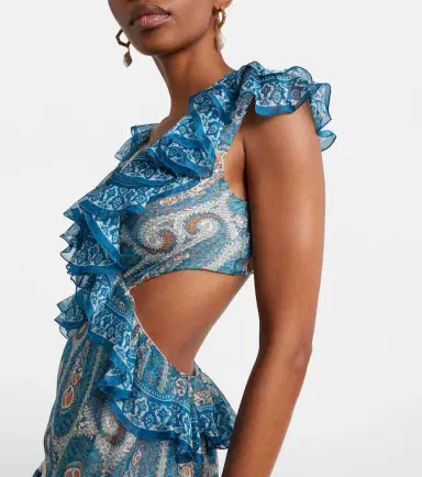 Etro Paisley lace-trimmed ruffled silk maxi dress | Thumbnail 6