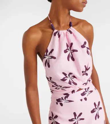 Cala de la Cruz Lodi floral halterneck linen crop top | Thumbnail 2