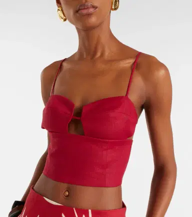 Cala de la Cruz Imperia cutout linen crop top | Thumbnail 3